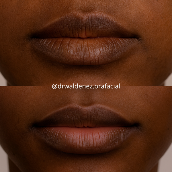 Foto do antes e depois de uma paciente que realizou contorno labial com o Dr Waldenez