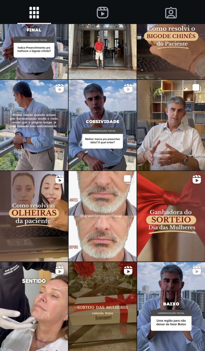 Print de uma parte dos conteúdos que possuem no perfil do instagram do Dr Waldenez