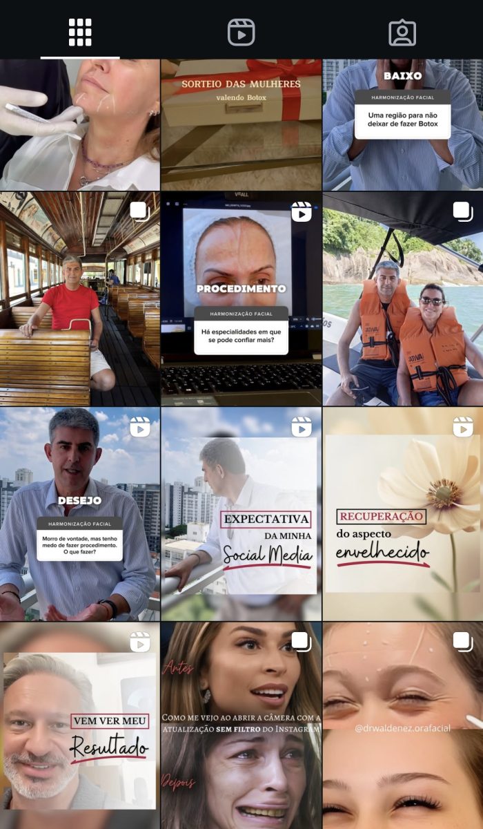 Print de uma parte dos conteúdos que possuem no perfil do instagram do Dr Waldenez