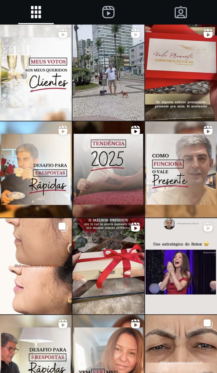 Print de uma parte dos conteúdos que possuem no perfil do instagram do Dr Waldenez