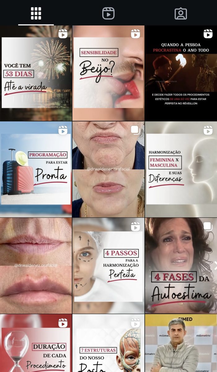 Print de uma parte dos conteúdos que possuem no perfil do instagram do Dr Waldenez