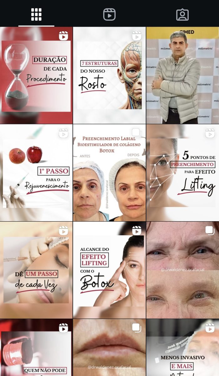 Print de uma parte dos conteúdos que possuem no perfil do instagram do Dr Waldenez