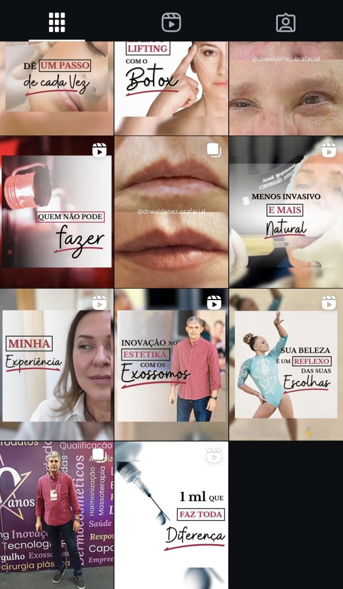 Print de uma parte dos conteúdos que possuem no perfil do instagram do Dr Waldenez